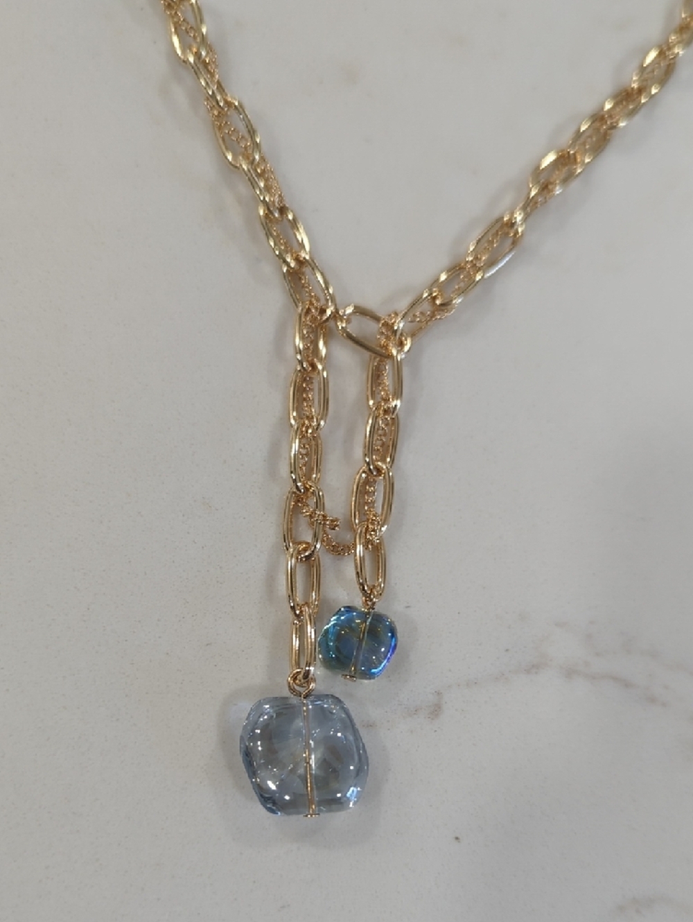 Ann Taylor Gold Chain In Chain Necklace with Pale Blue Crystal Drops - Picture 7 of 9